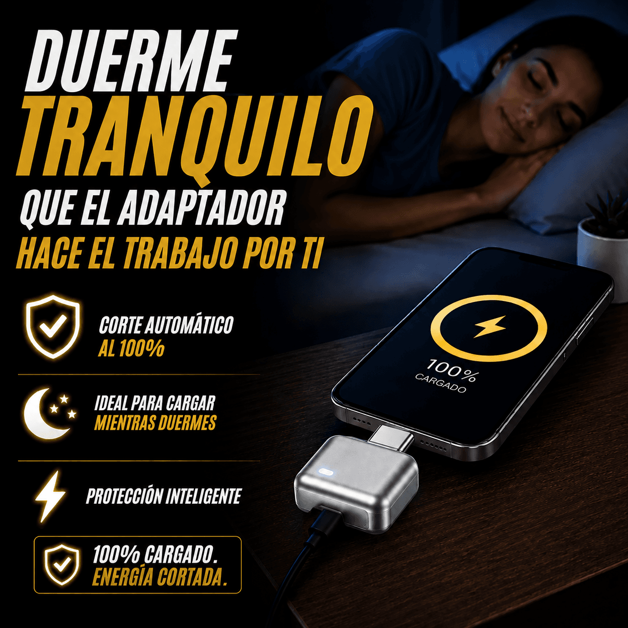 Adaptador Inteligente Usb C Desconector Carga Automatico + Cable USB C miniatura 2